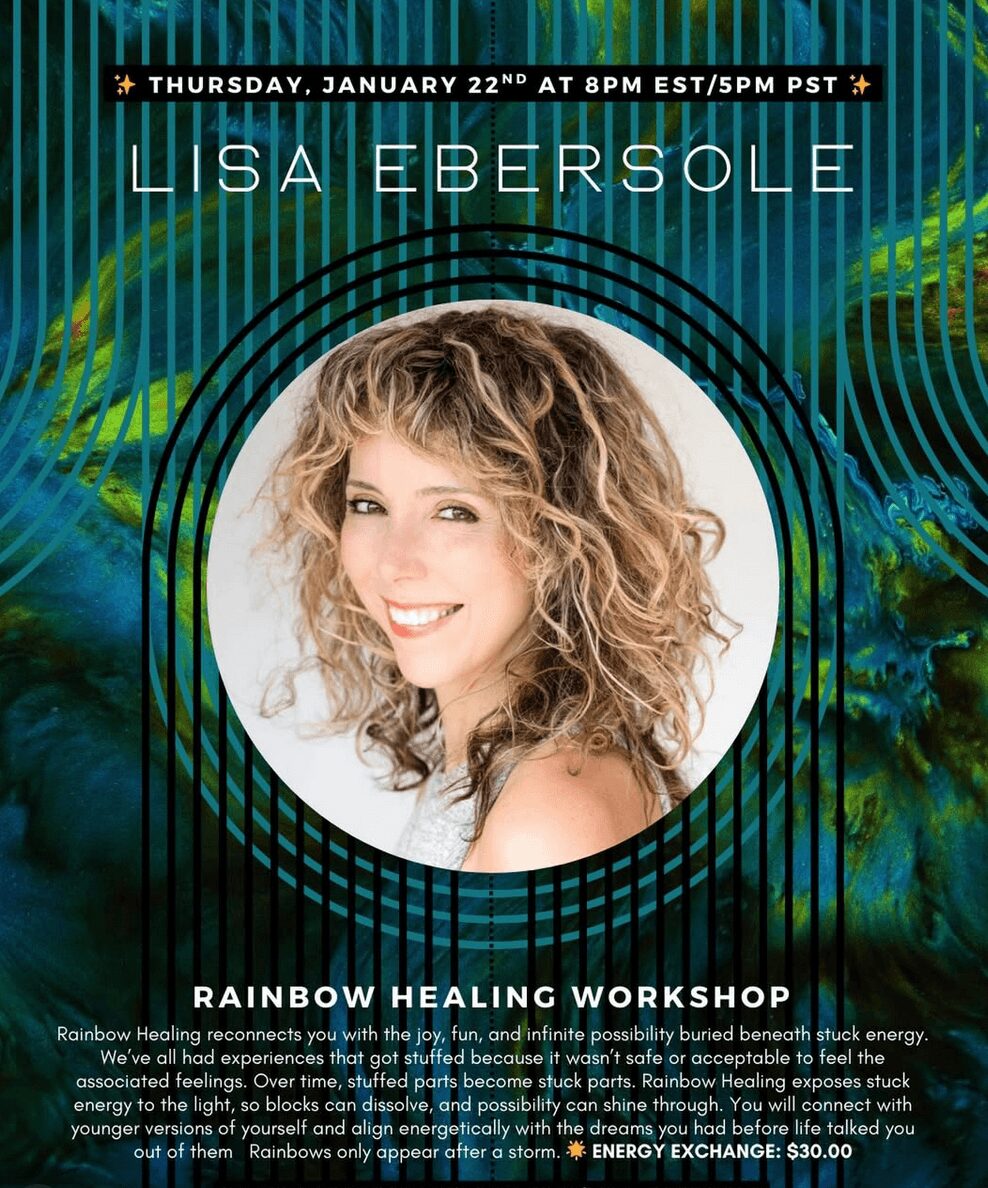 Promotional poster featuring a smiling woman with curly hair, surrounded by colorful abstract background and circular design elements.