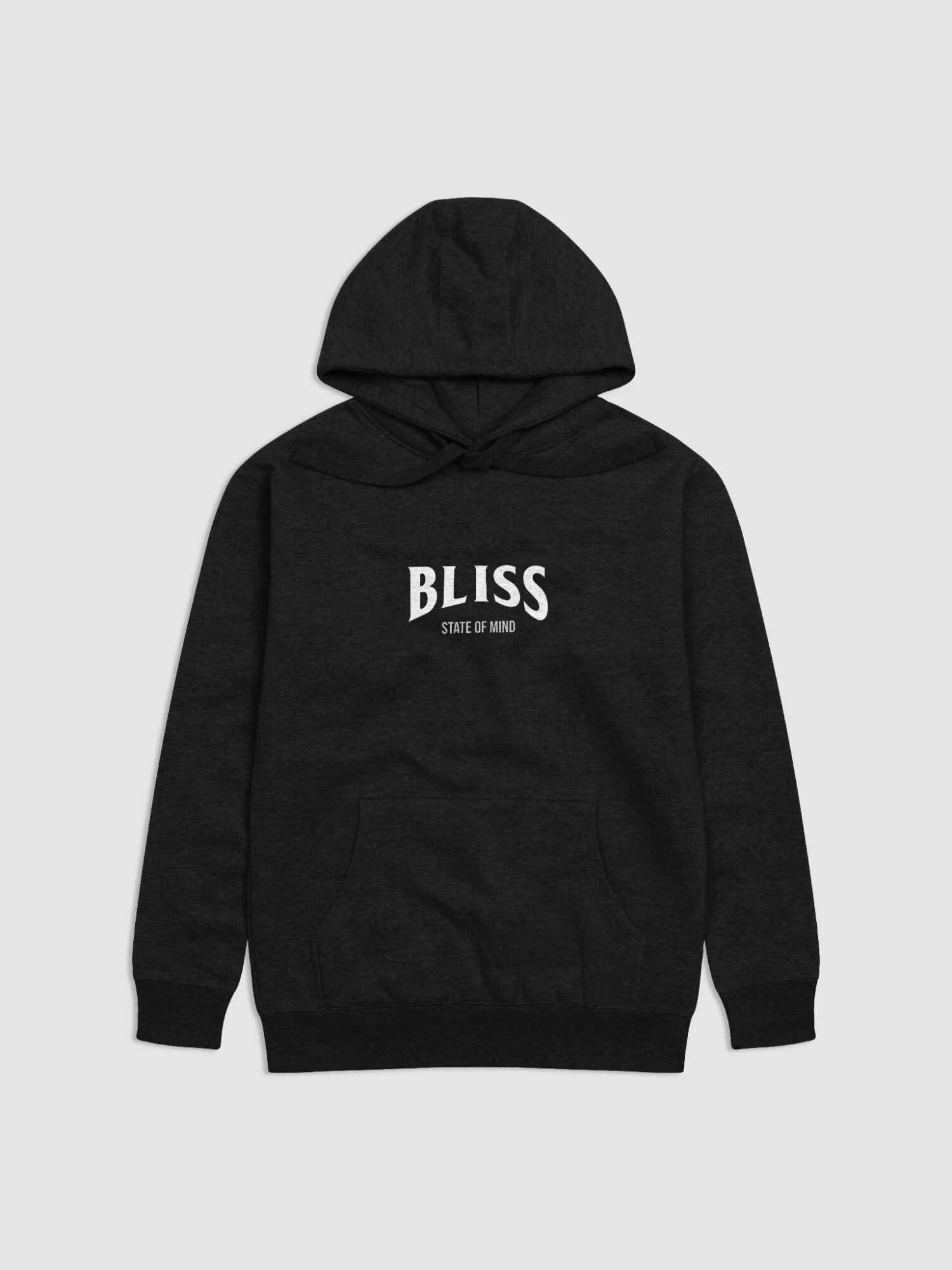 Black hoodie with a hood and the word 'BLISS' printed on the front.