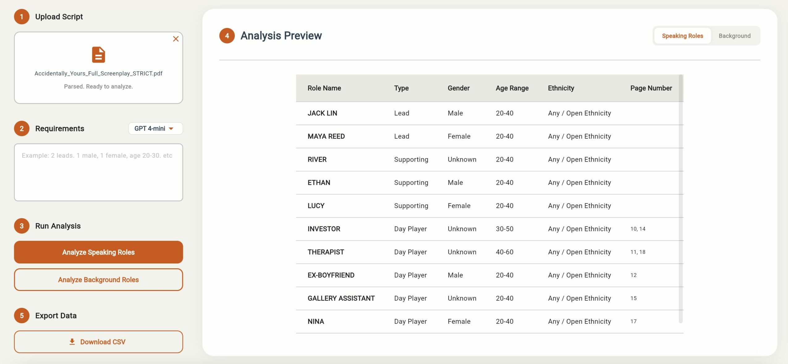 Screenshot of a data analysis interface with tables, buttons, and analysis options.