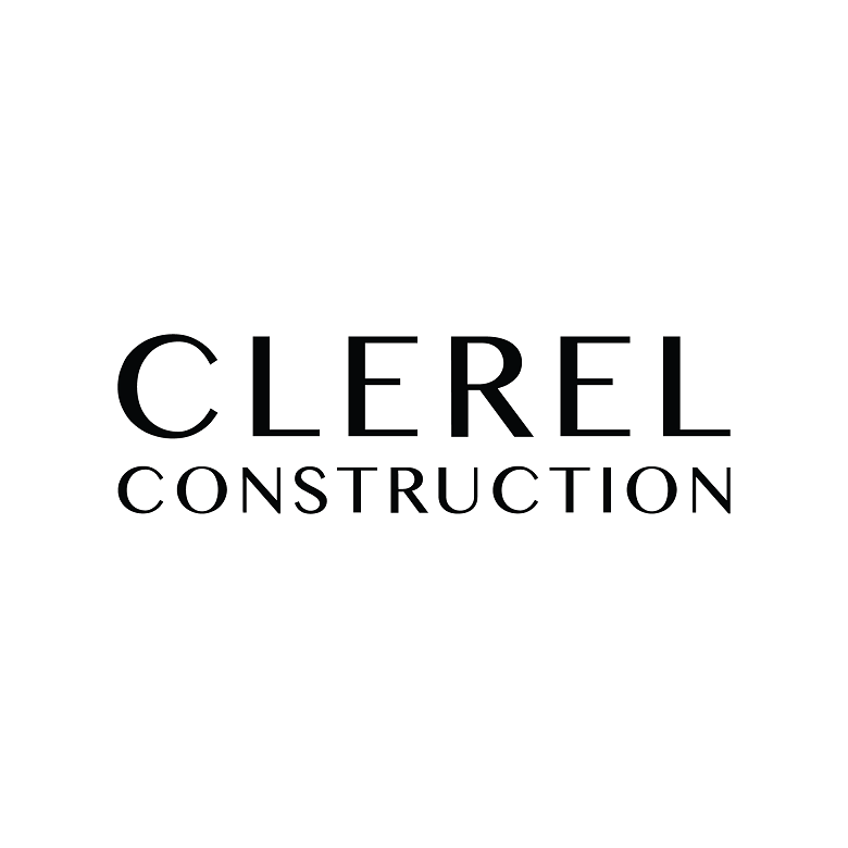 Black text logo with the words 'CLEREL CONSTRUCTION' on a white background.