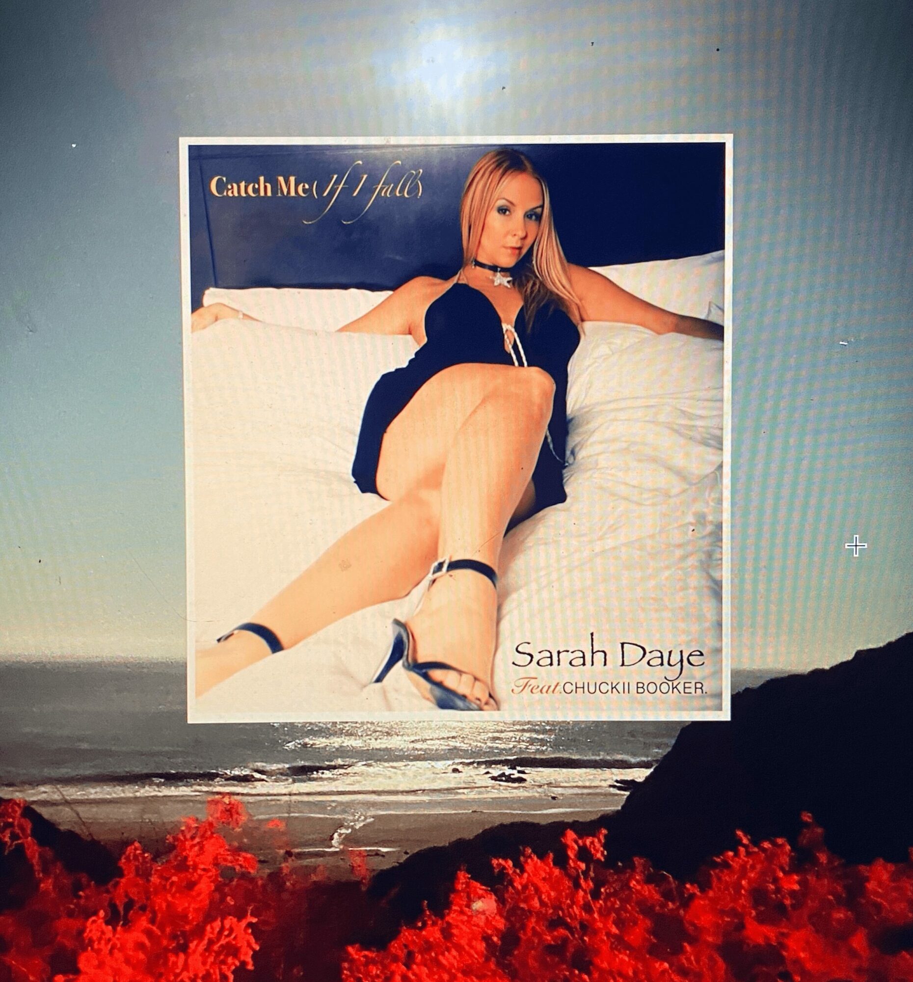 Book cover featuring a woman in a black dress lying on a bed with white bedding, with text and author's name.