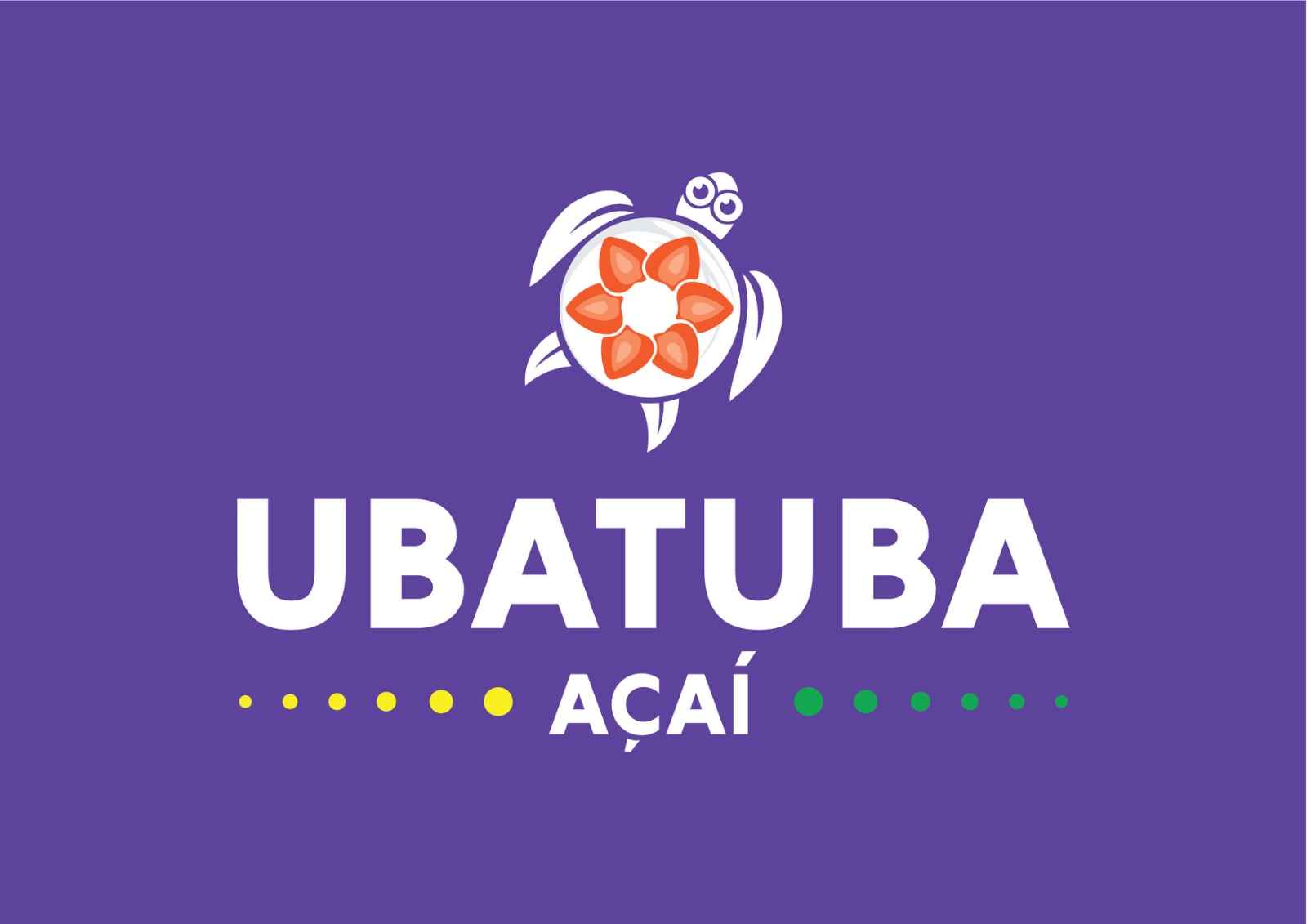 Purple background with a stylized flower and text 'UBATUBA AÇAÍ'.