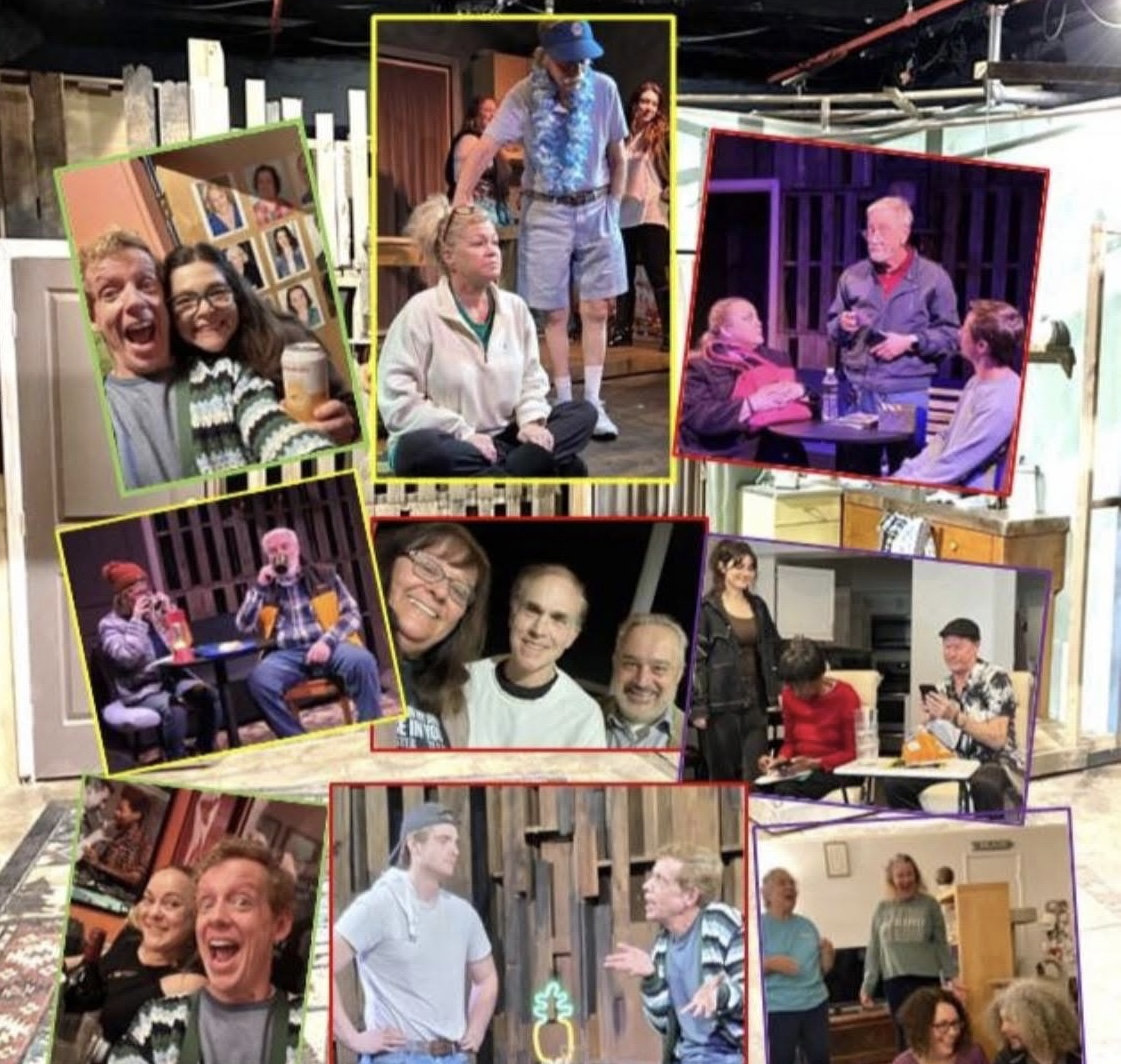 Collage of people in various settings, including indoors and outdoors, some sitting, talking, and smiling, with colorful backgrounds.