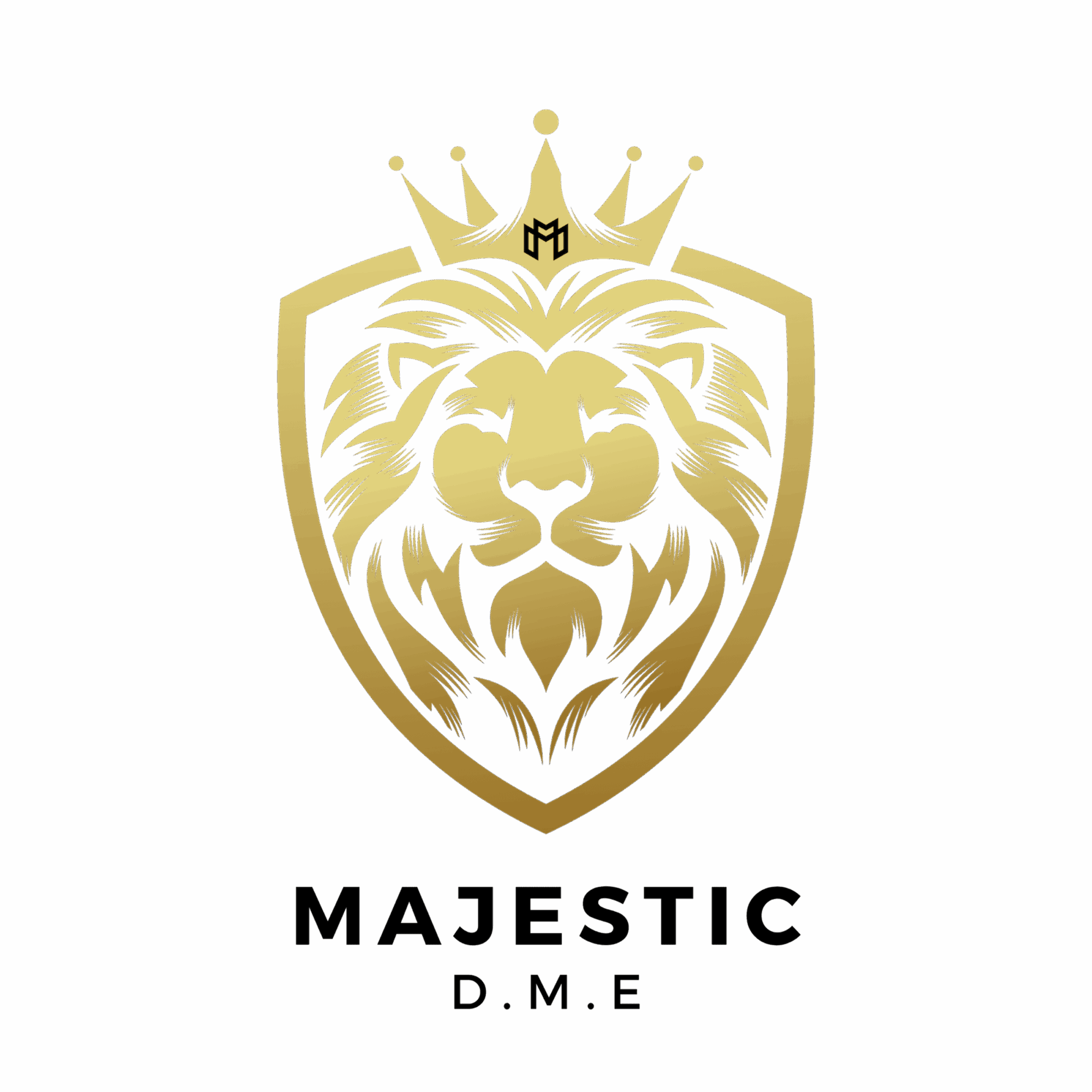 Gold lion with a crown inside a shield on a black background.