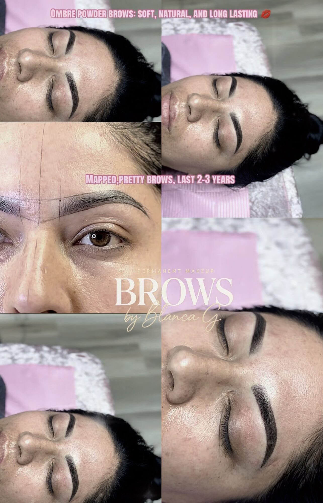 Comparison of eyebrows before and after treatment, showing fuller, well-shaped brows on the right side, with close-up of eye area.