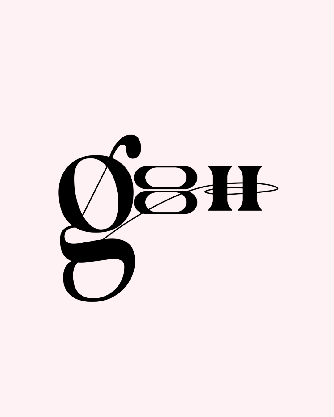 Stylized black and white text with a pink background, featuring a mirrored and overlapping design.