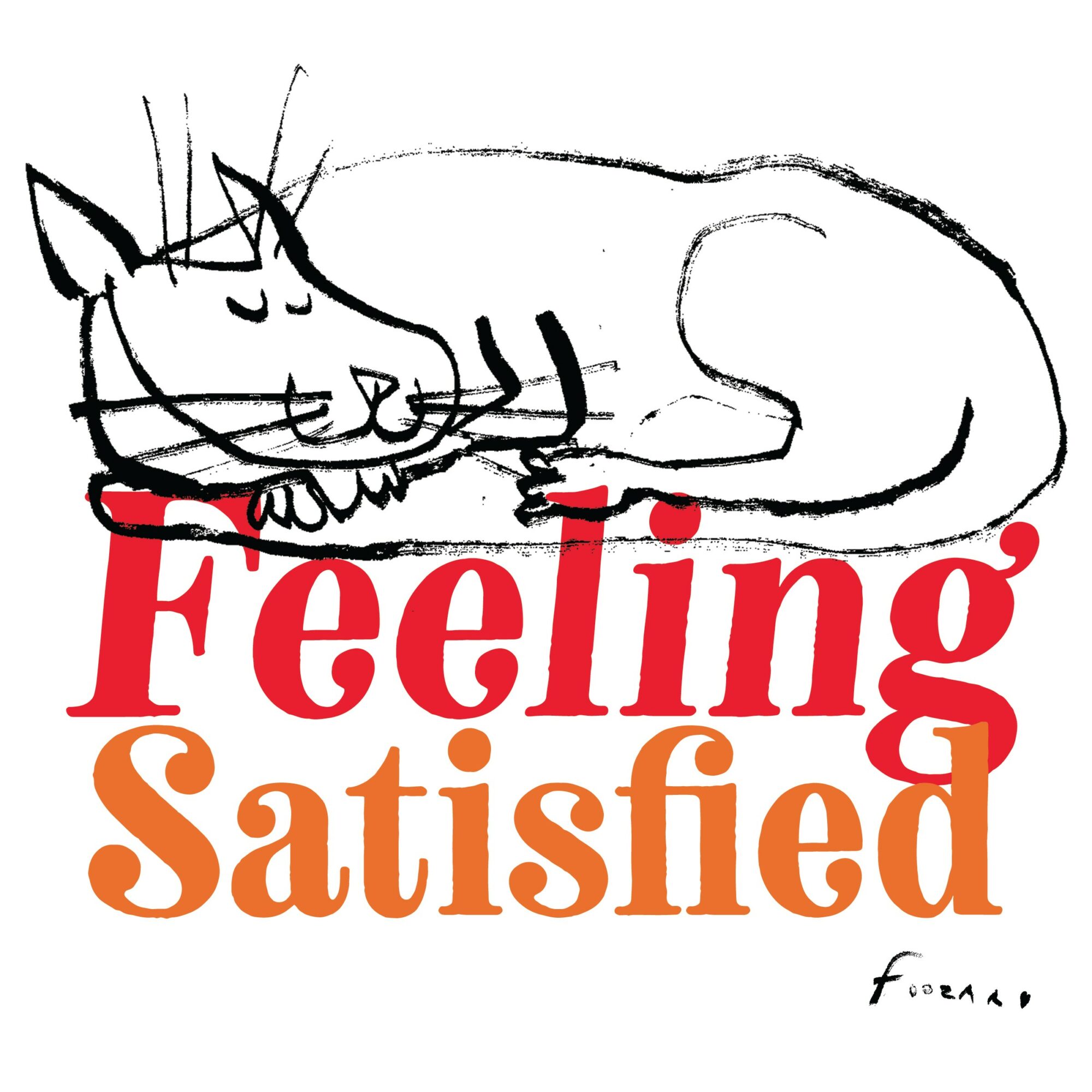A sleeping cat sketch with the words 