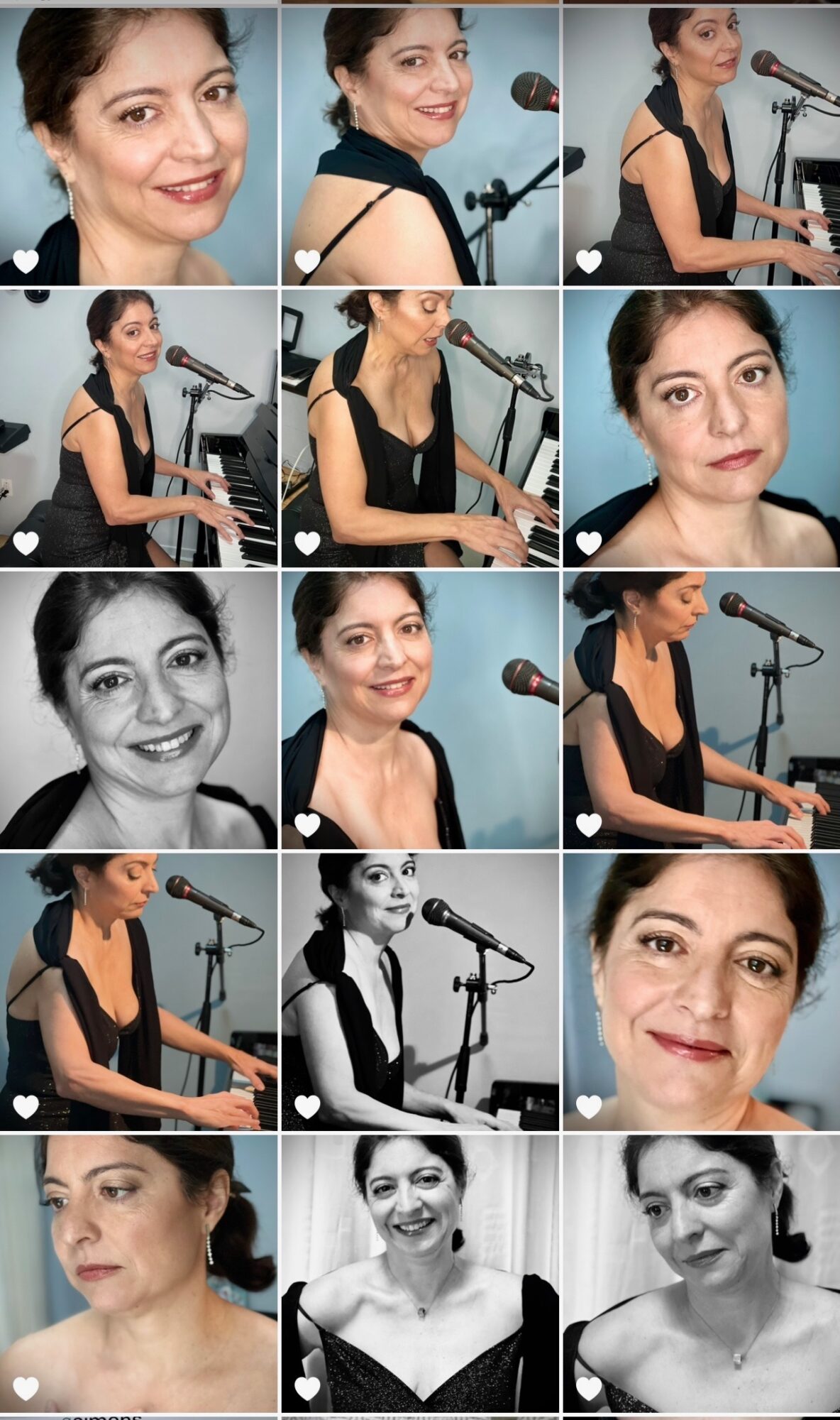 Collage of women speaking or singing into microphones, some smiling, in black and white and color images.
