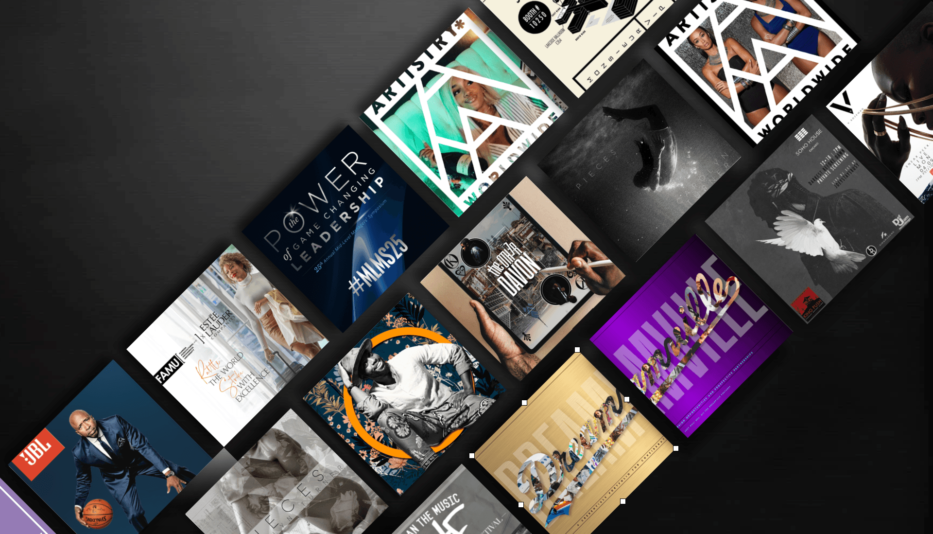 Multiple digital magazine covers arranged in a diagonal pattern on a black background.