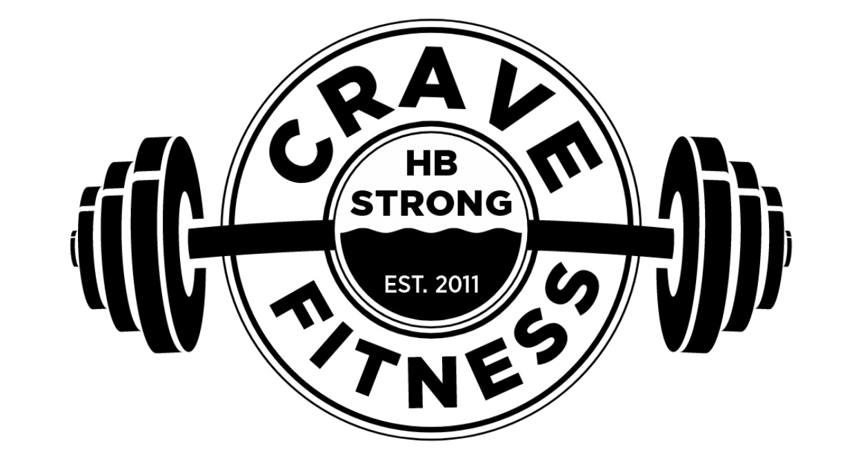 Logo with a barbell and weights, text 'Crave Fitness', 'HB Strong', and 'Est. 2011'.